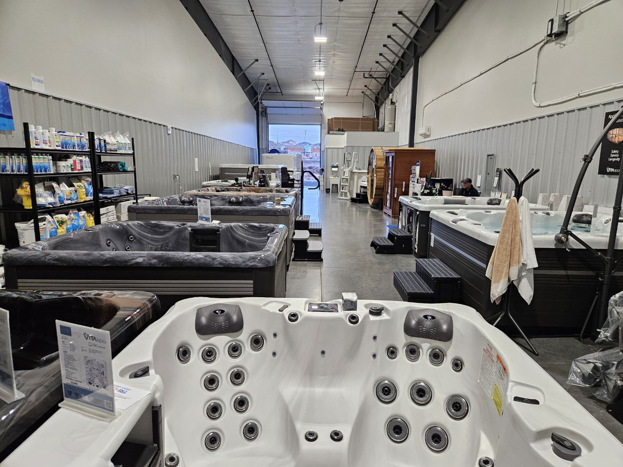 AquaZen showroom floor - hot tubs, saunas, and pool supplies in Richland WA