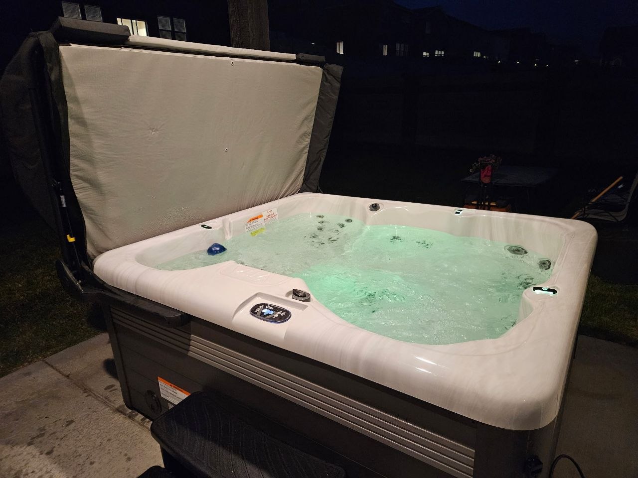Hot tub delivery night - LED lit spa running AquaZen