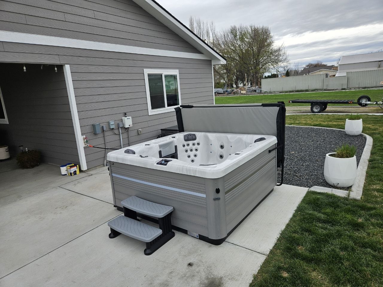Hot Tubs & Spas — Vita Spas & Pur Spas | Richland, Kennewick & Pasco WA | AquaZen Vita Spa hot tub installed at Richland WA home — AquaZen Pool Spa Sauna