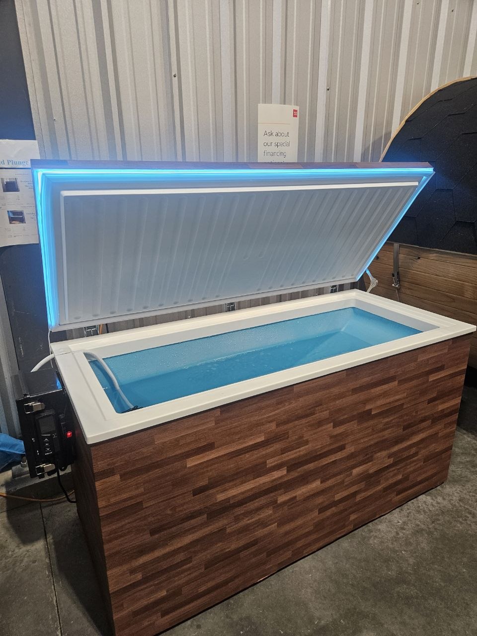 PlungeZero cold plunge tub on display at AquaZen showroom in Richland WA